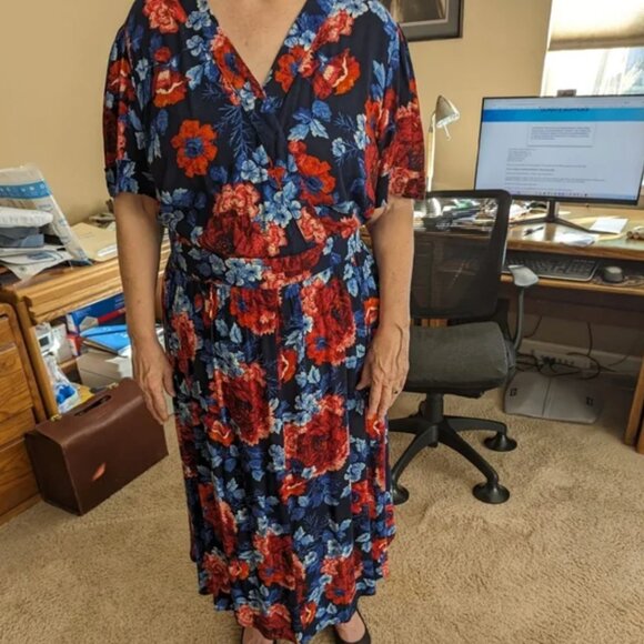 Roaman's Blue And Red Floral Maxi Dress Size 22/24 - Picture 2 of 7